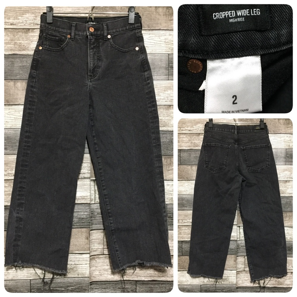 Express Cropped Wide Leg High Rise Jeans Women’s 2 Gray Raw Hem (Inseam 22.5)